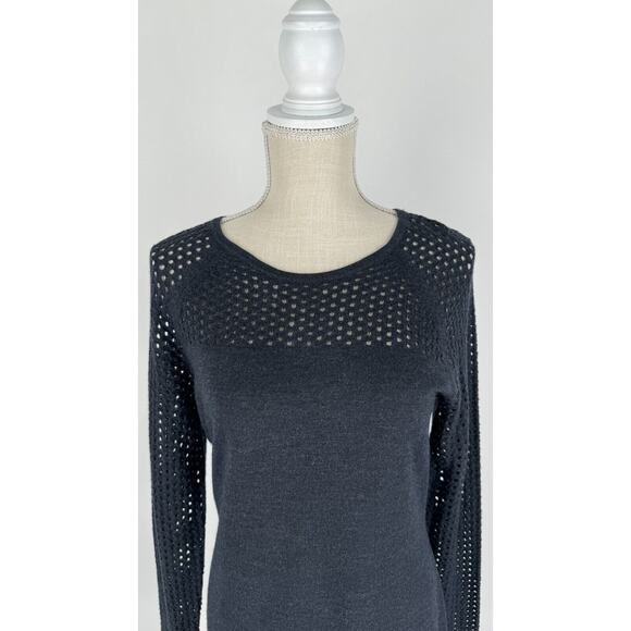Cynthia Rowley Womens Sweater Dress Merino Wool Open Knit Sleeves Size M Grey - Picture 4 of 11